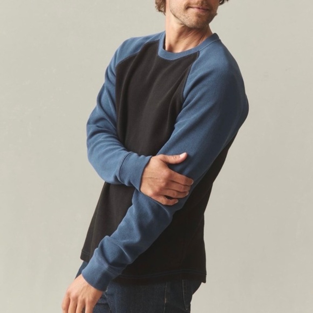 NWOT American Giant Men's French Rib Raglan Colorblock Shirt Size S Black Blue